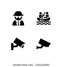 4 private icons in vector set. cctv, security camera, boat and spy illustration for web and graphic design