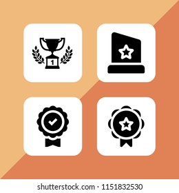 4 prize icons in vector set. award, first prize trophy and medal illustration for web and graphic design