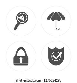 4 Problem, Lock, Umbrella, Shield modern icons on round shapes, vector illustration, eps10, trendy icon set.