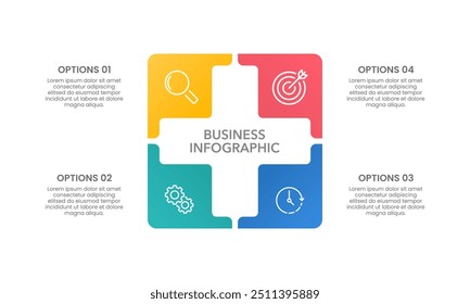4 process to business management. Plus Sign Infographic Design Templates. Business Presentation, Management, Development, Workflow and Information. Vector Illustration.