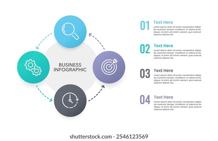 4 process circle infographic template. Business presentation, Workflow and Strategy. Vector illustration.