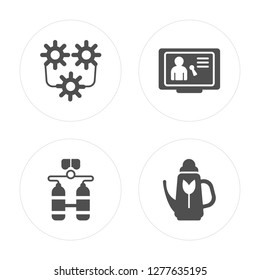 4 Process, Diver, Announcer, Gardener modern icons on round shapes, vector illustration, eps10, trendy icon set.