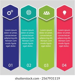 4 process infographic arrows design template. Planning, Marketing, Strategy and Business presentation. Vector illustration.