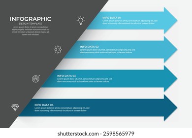 4 process infographic arrows design template. Planning, Marketing, Strategy and Business presentation. Vector illustration.