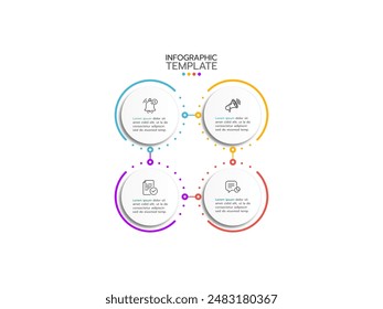 4 Process infographic template or element as vector with 4 step, process, option, colorful circle, circular and icons for business, sale slide or presentation, minimal, simple modern style.