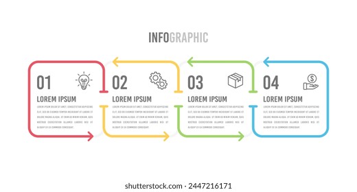 4 process infographic timeline design square template. Vector illustration.