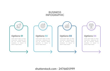 4 Process or options infographics for business template. Business Presentation, Banner, Brochure and Report. Vector illustration.