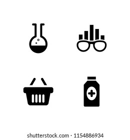 4 product icons in vector set. pharmacy, rank, shopping basket and beaker illustration for web and graphic design