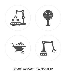 4 Product, Wheelbarrow, Temperature, Robotic arm modern icons on round shapes, vector illustration, eps10, trendy icon set.