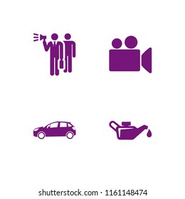 4 production icons in vector set. automobile, worker, video camera and oil illustration for web and graphic design