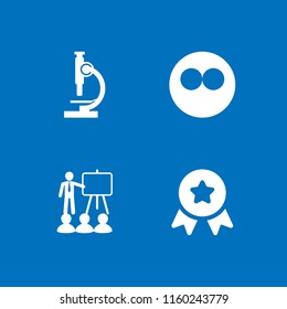 4 professional icons in vector set. work, thinking, microscope side view and medal illustration for web and graphic design