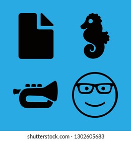 4 profile icons with sea horse and file filled paper sheet in this set