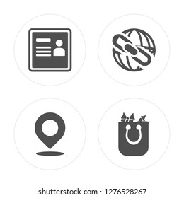 4 Profile, Location, Link, Bag modern icons on round shapes, vector illustration, eps10, trendy icon set.