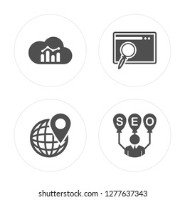 4 Profits, Worldwide, Browser, Balloons modern icons on round shapes, vector illustration, eps10, trendy icon set.