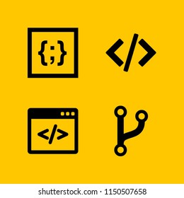 4 program icons in vector set. css, code and code fork symbol illustration for web and graphic design
