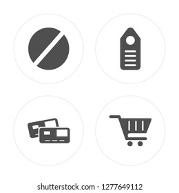 4 Prohibition, Cit card, Tag, Shopping cart modern icons on round shapes, vector illustration, eps10, trendy icon set.