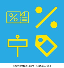 4 promotion icons with discount and rectangle of commercial signal on a pole in this set