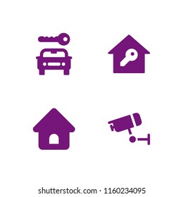 4 property icons in vector set. real estate, cctv, rental and home illustration for web and graphic design