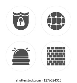 4 Protection, Hooter, Network, Firewall modern icons on round shapes, vector illustration, eps10, trendy icon set.