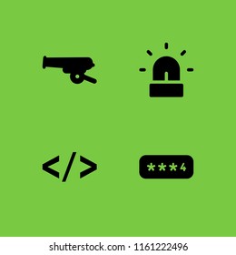 4 protection icons in vector set. code, alarm, war and password illustration for web and graphic design