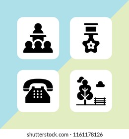 4 public icons in vector set. park, old typical phone, prize and conference illustration for web and graphic design