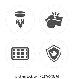 4 Puck, Goal, Whistle, Emblem modern icons on round shapes, vector illustration, eps10, trendy icon set.