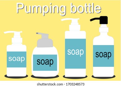 4 pumping bottles. soap container. personal hygienic. disease prevention. liquid packaging. illustration vector. 