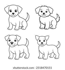 4 puppy vector illustration line art