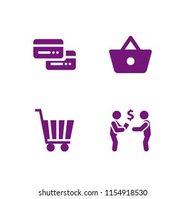 4 purchase icons in vector set. cart, pay, trolley and sell illustration for web and graphic design