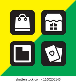 4 purchase icons in vector set. commerce and shopping, cards, shopping bag and tab illustration for web and graphic design