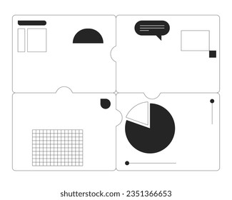 4 puzzle piece presentation slides flat monochrome isolated vector object. Business data analytics. Editable black and white line art drawing. Simple outline spot illustration for web graphic design