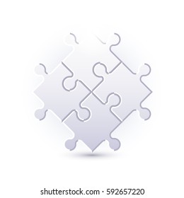 4 puzzle pieces rhombus form with shadow. Vector illustration.