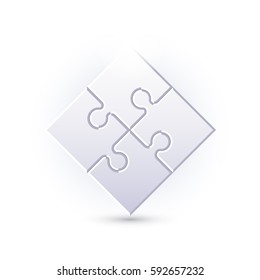 4 puzzle pieces rhombus form with shadow. Vector illustration.