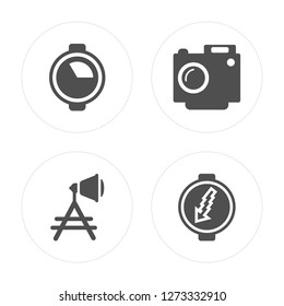 4 Quarter, Reflector, Digital Camera, Flash modern icons on round shapes, vector illustration, eps10, trendy icon set.