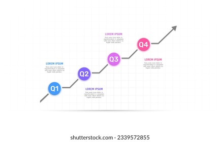 4 Quartale mit der Pfeilvorlage. Geschäftsvorstellung. Infografik-Design. Vektorgrafik.