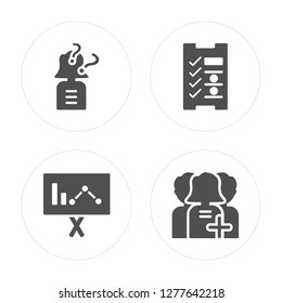 4 Question, Presentation, Planning, Customer modern icons on round shapes, vector illustration, eps10, trendy icon set.