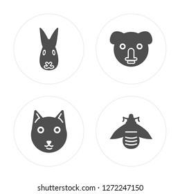 4 Rabbit, Cat, Koala, Bee modern icons on round shapes, vector illustration, eps10, trendy icon set.