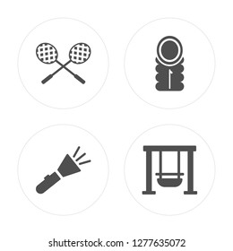4 Racket, Lantern, Sleeping bag, Swings modern icons on round shapes, vector illustration, eps10, trendy icon set.