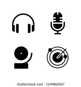 4 radio icons in vector set. microphone, music and multimedia, audio and radar illustration for web and graphic design