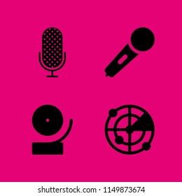 4 radio icons in vector set. microphone, music and multimedia, radar and karaoke microphone icon illustration for web and graphic design