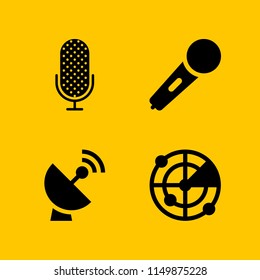 4 radio icons in vector set. karaoke microphone icon, microphone and radar illustration for web and graphic design