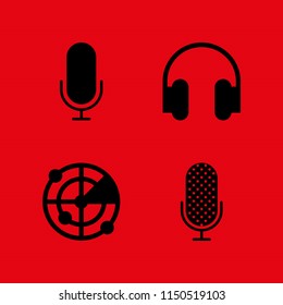 4 radio icons in vector set. music and multimedia, radar and microphone illustration for web and graphic design
