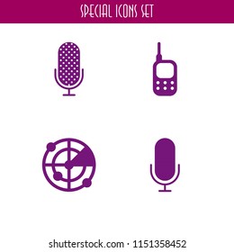 4 radio icons in vector set. walkie talkie, microphone and radar illustration for web and graphic design