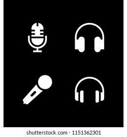 4 radio icons in vector set. music and multimedia, audio, microphone and karaoke microphone icon illustration for web and graphic design