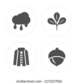 4 Rain, Cloak, Leaf, Acorn modern icons on round shapes, vector illustration, eps10, trendy icon set.