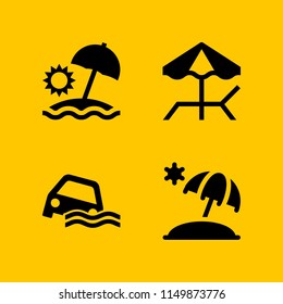 4 rain icons in vector set. sun umbrella, flood and umbrella illustration for web and graphic design