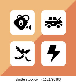 4 rain icons in vector set. watering can, storm, bat and damage illustration for web and graphic design