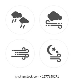 4 Rain, Windy, Windy modern icons on round shapes, vector illustration, eps10, trendy icon set.