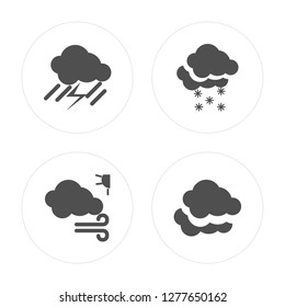 4 Rainy, Windy, Snowy, Cloudy modern icons on round shapes, vector illustration, eps10, trendy icon set.