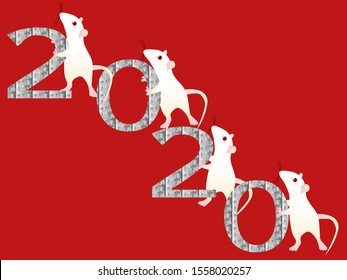 4 rats move the numbers 2020. red background